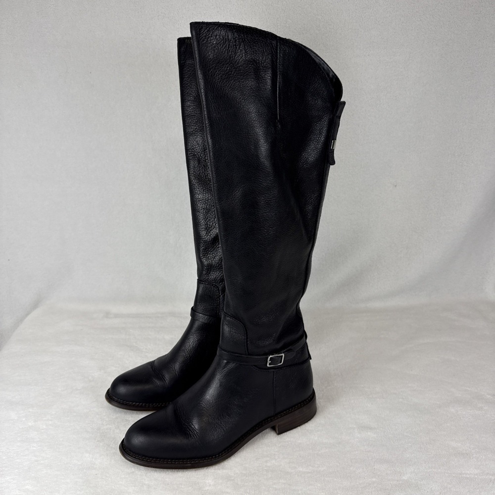 Franco Sarto Black Leather L-Haylie Tall 18" Knee High Boots Woman's Size 7M